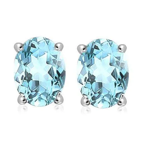 10K Solid White Gold Oval shape 5*7MM Natural Sky Blue Topaz Earring Studs