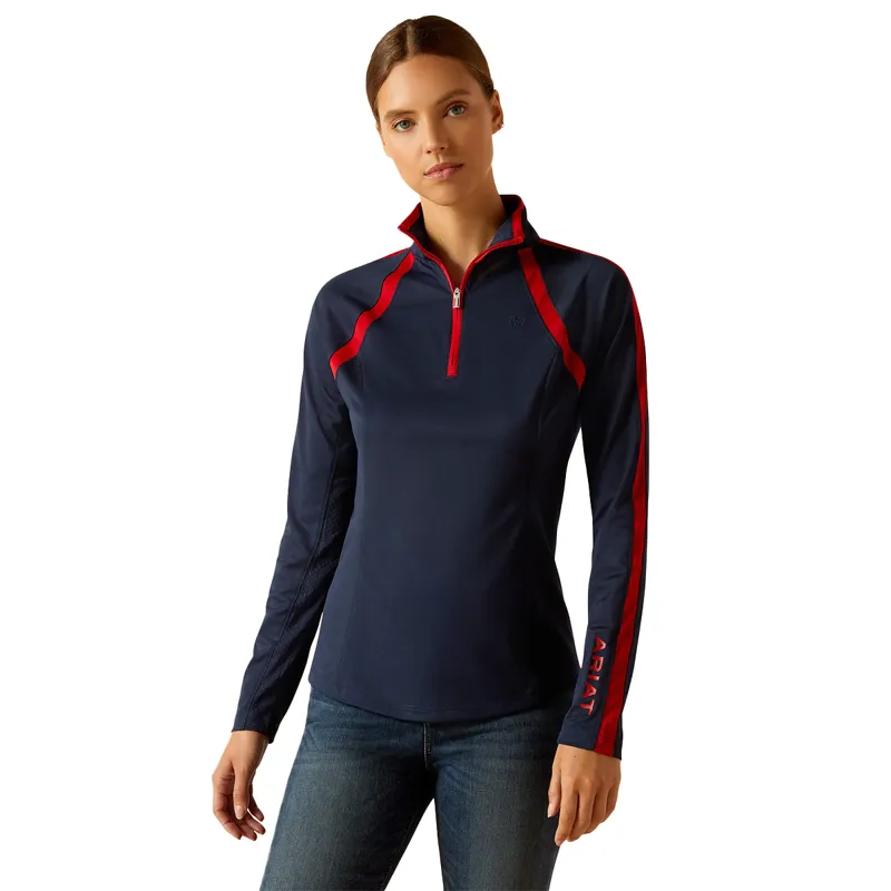 Ariat Sunstopper 3.0 Ladies Base Layer Top - Navy/Red