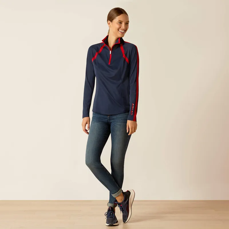 Ariat Sunstopper 3.0 Ladies Base Layer Top - Navy/Red