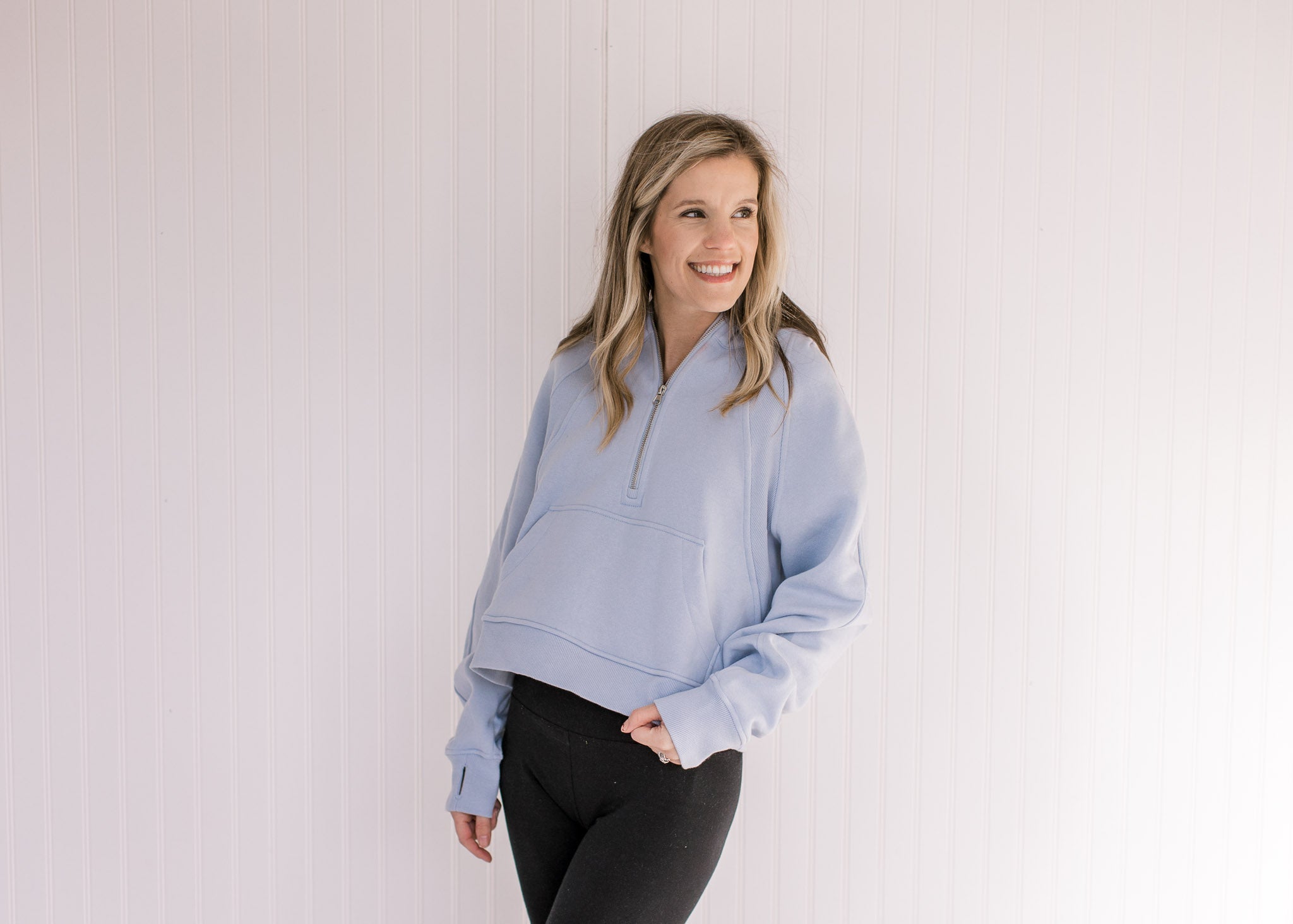 Athleisure Sky Blue Cropped 1/4 Zip