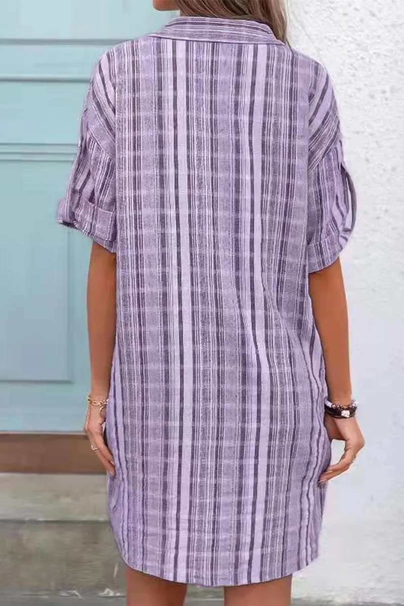 Casual Print Patchwork Turndown Collar Shirt Dress Dresses（3 colors）