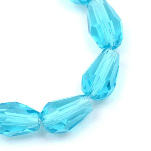 Crystal Glass Beads, Transparent, Faceted, Teardrop, Sky Blue, 11mm