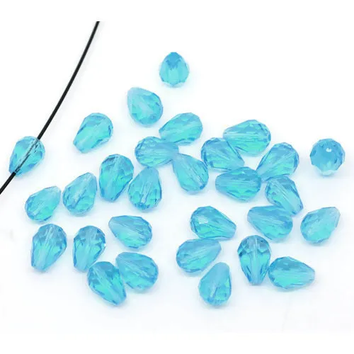 Crystal Glass Beads, Transparent, Faceted, Teardrop, Sky Blue, 11mm