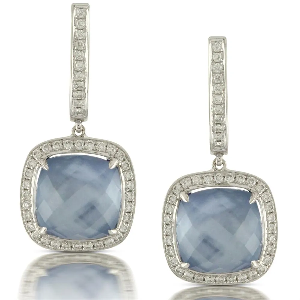 Doves Ivory Sky Blue Lapis, Mother of Pearl, & Diamond Cushion Shaped Earrings by Doron Paloma