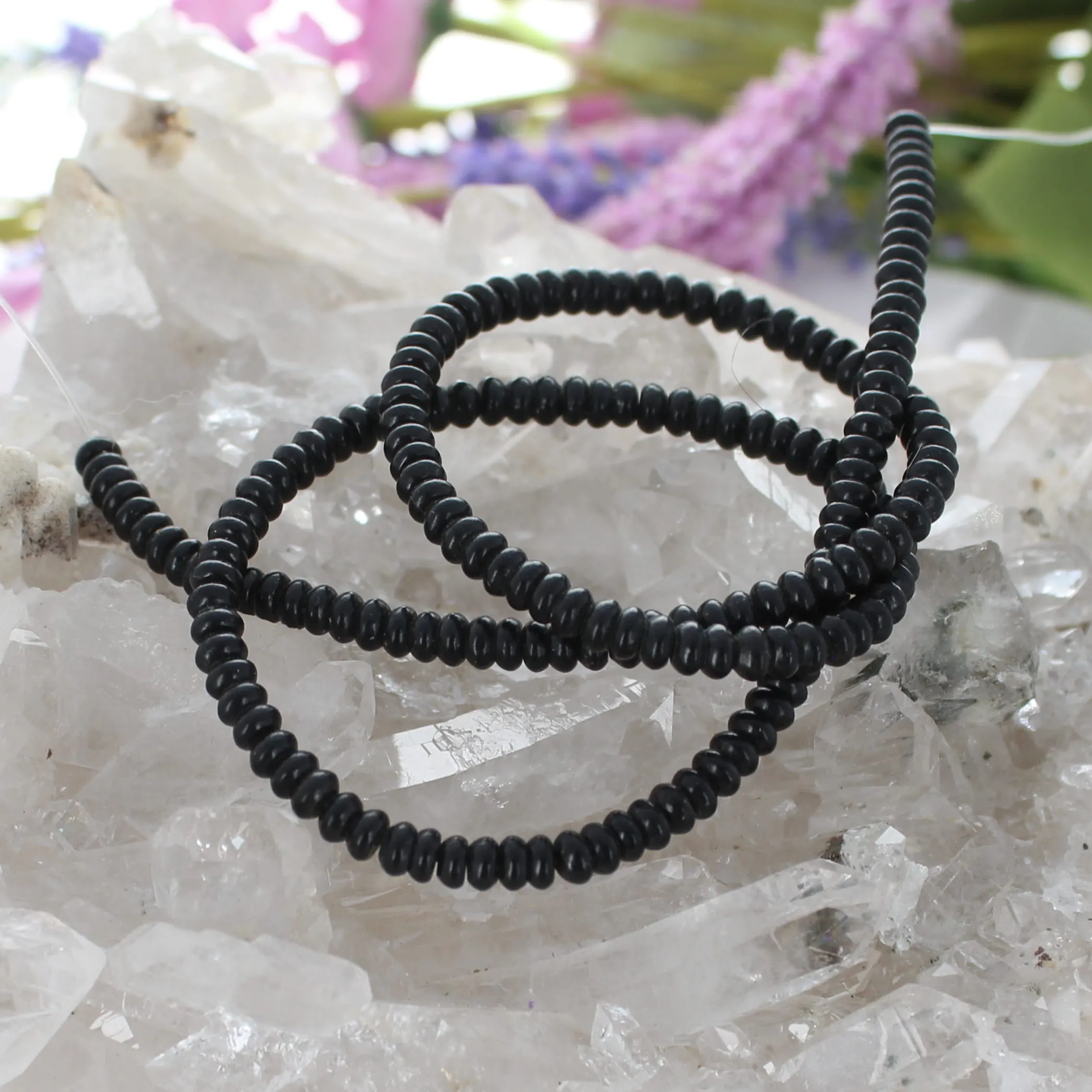 Genuine Black Jet Rondelle beads 4mm