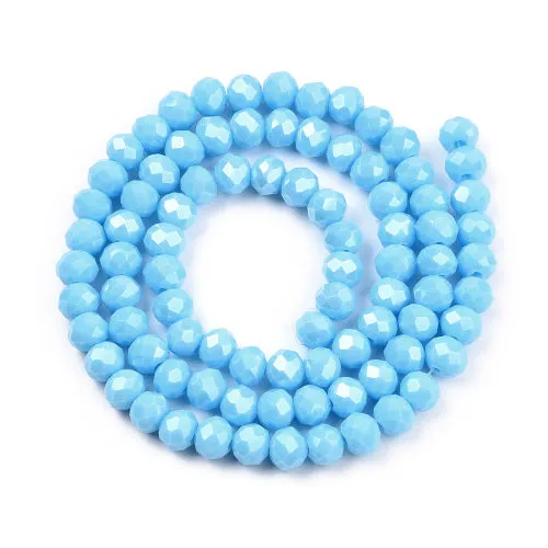 Glass Beads, Electroplated, Rondelle, Faceted, Pearl Luster, Deep Sky Blue, 8mm