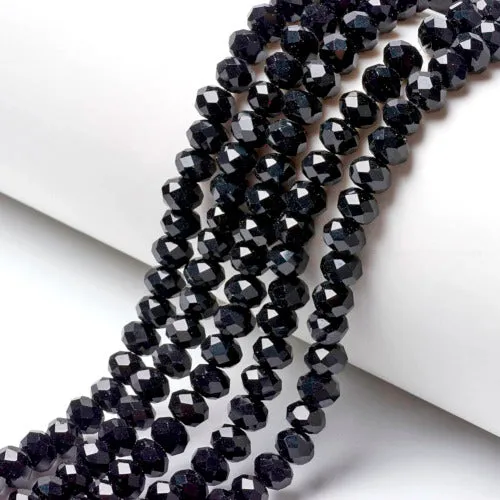 Glass Beads, Rondelle, Opaque, Faceted, Jet Black, 8mm