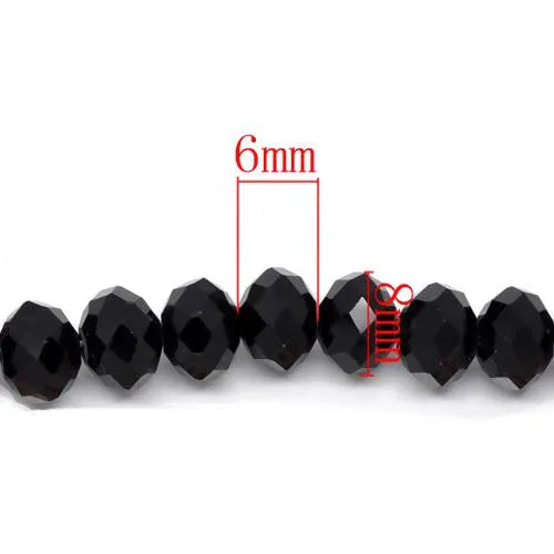 Glass Beads, Rondelle, Opaque, Faceted, Jet Black, 8mm