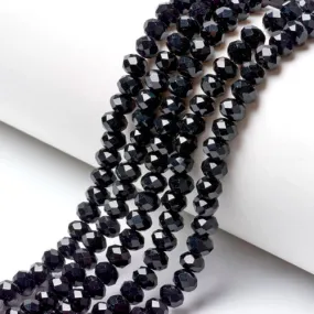 Glass Beads, Rondelle, Opaque, Faceted, Jet Black, 8mm