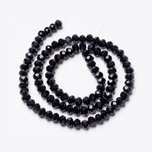 Glass Beads, Rondelle, Opaque, Faceted, Jet Black, 8mm