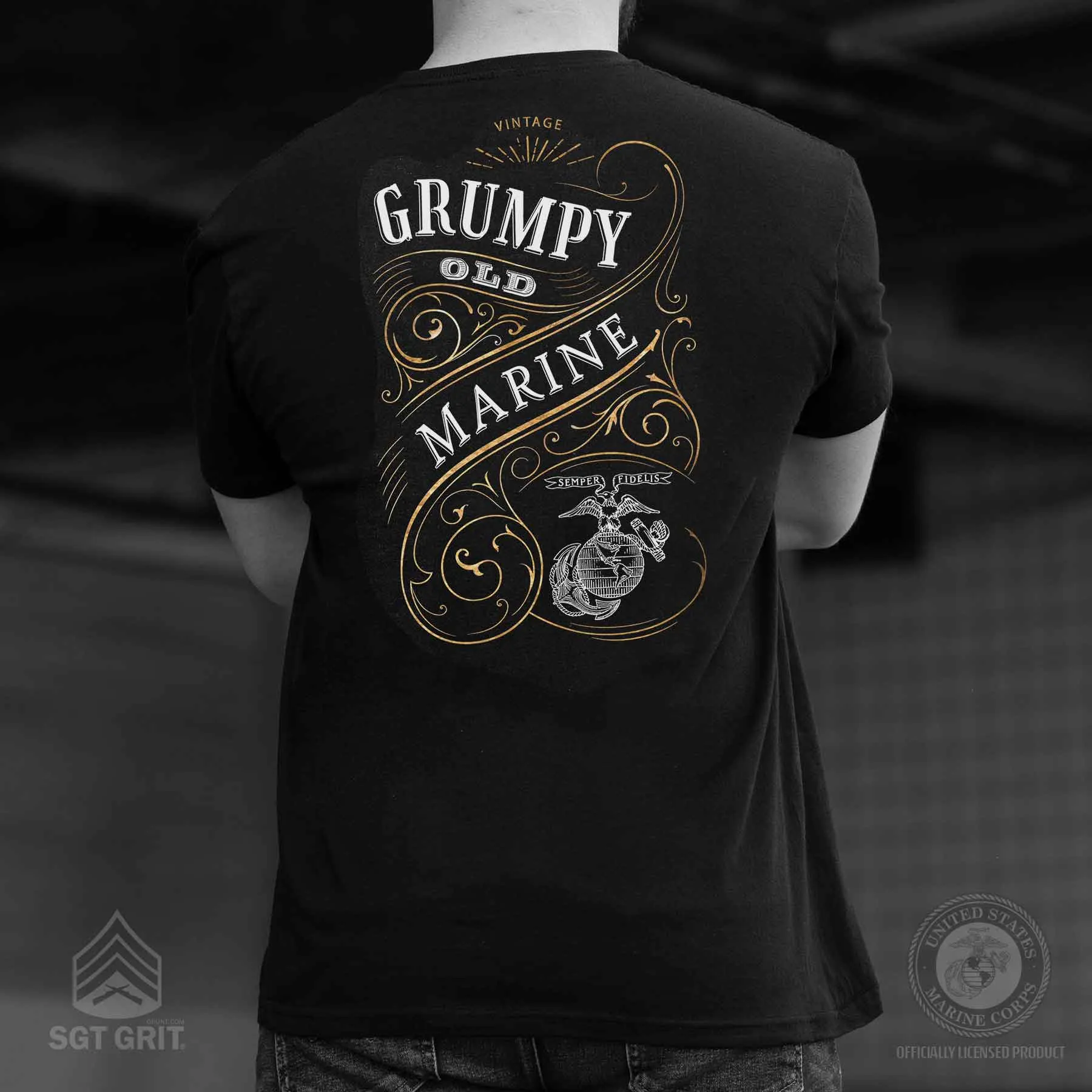 Grumpy Old Marine Vintage EGA Back With Left Chest T-shirt