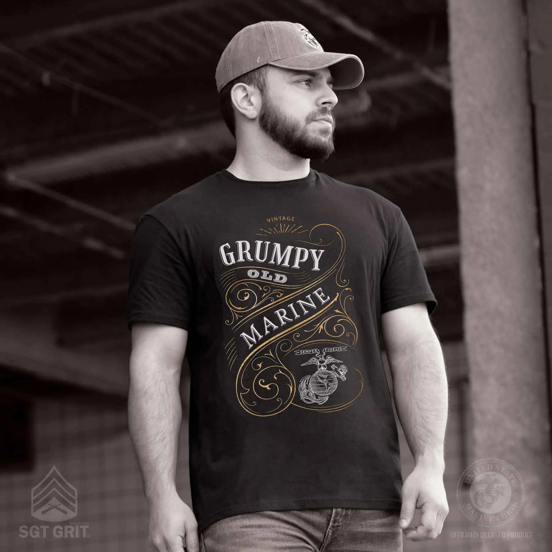 Grumpy Old Marine Vintage EGA Full Front T-shirt