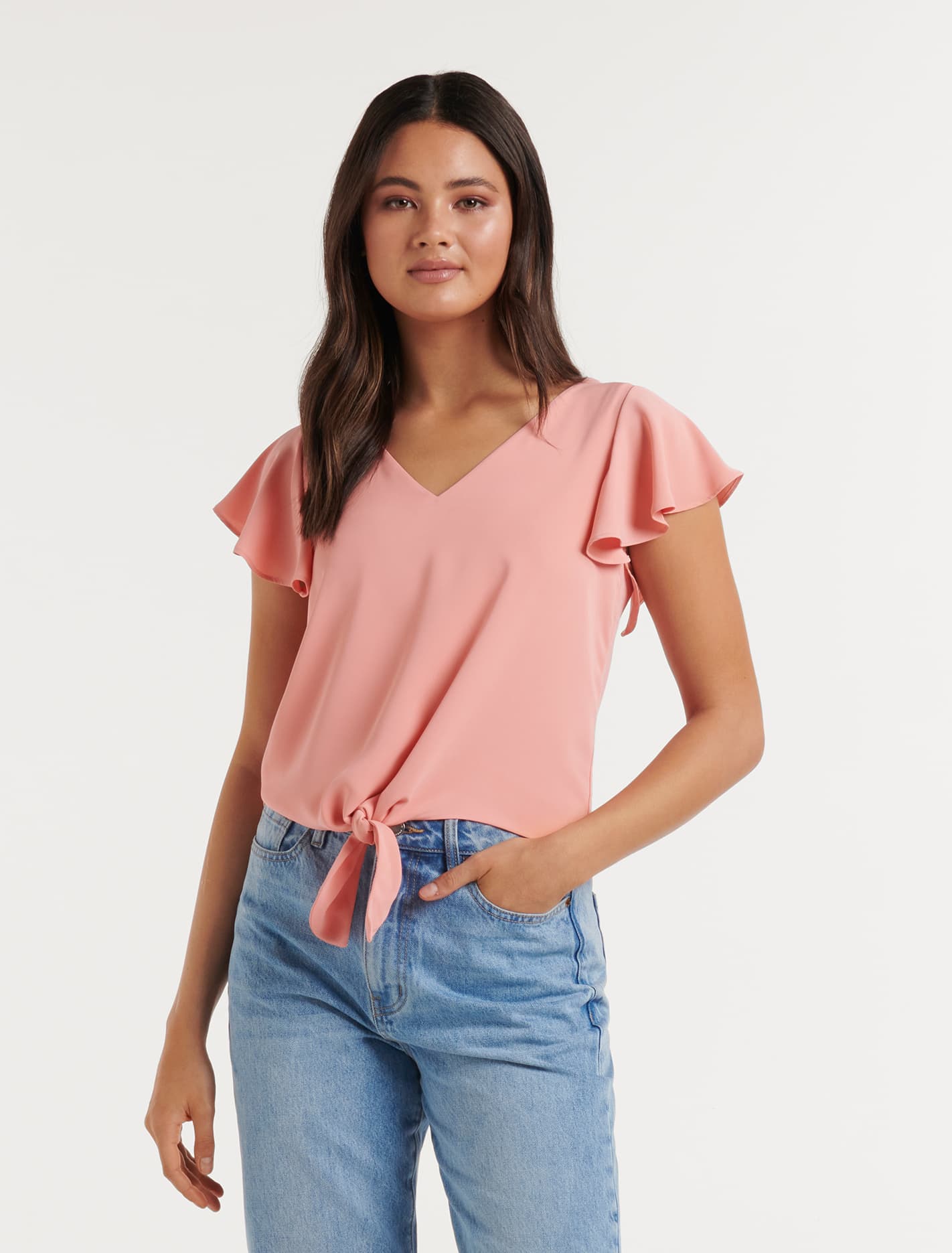 Hayley Flutter Sleeve Tie Top