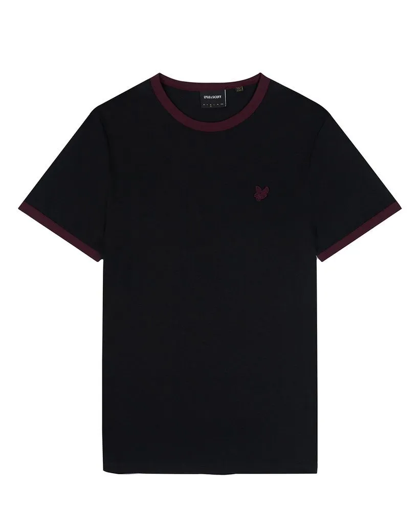 Lyle & Scott Ringer Crew Neck T-Shirt Jet Black/Burgundy