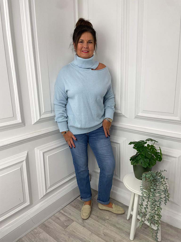 Malissa J Cold Shoulder Knit - Sky Blue