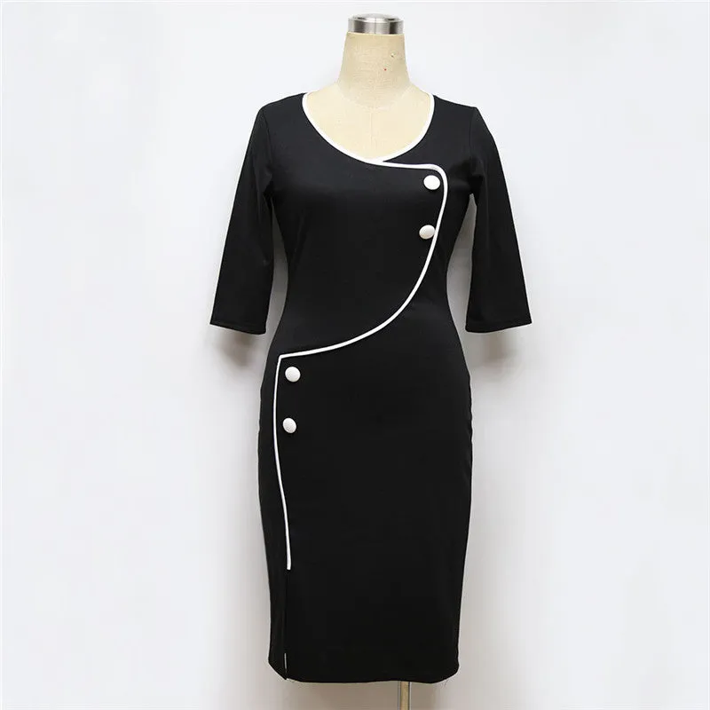 MBluxy V-neck 3/4 sleeves tight fitted sunmer casual lady dress