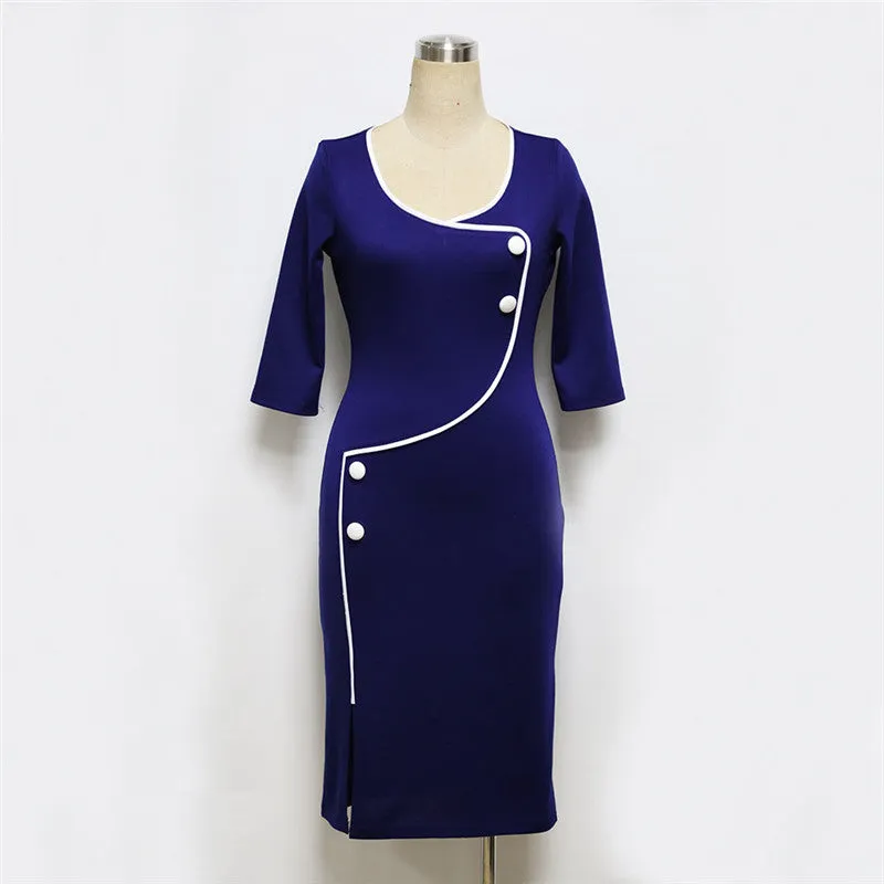 MBluxy V-neck 3/4 sleeves tight fitted sunmer casual lady dress