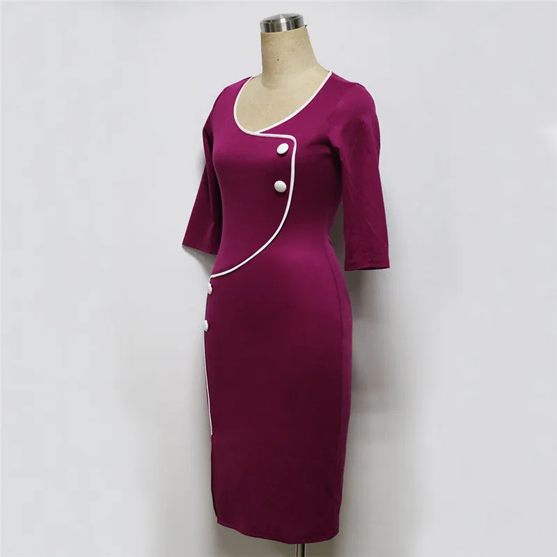 MBluxy V-neck 3/4 sleeves tight fitted sunmer casual lady dress