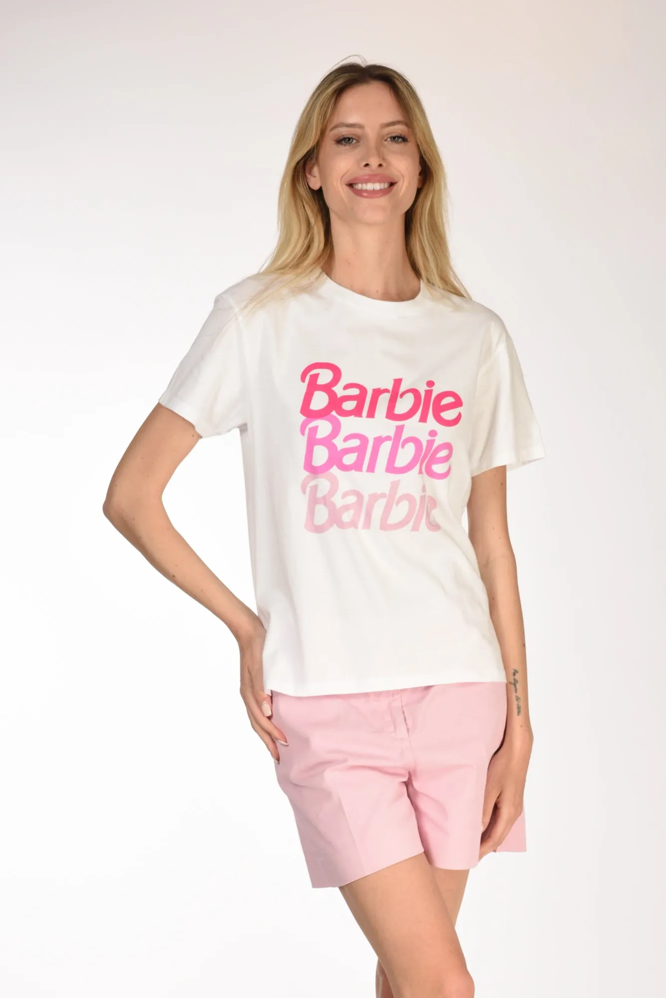 Mc2 Saint Barth Tshirt Scritta Bianco/rosa Donna