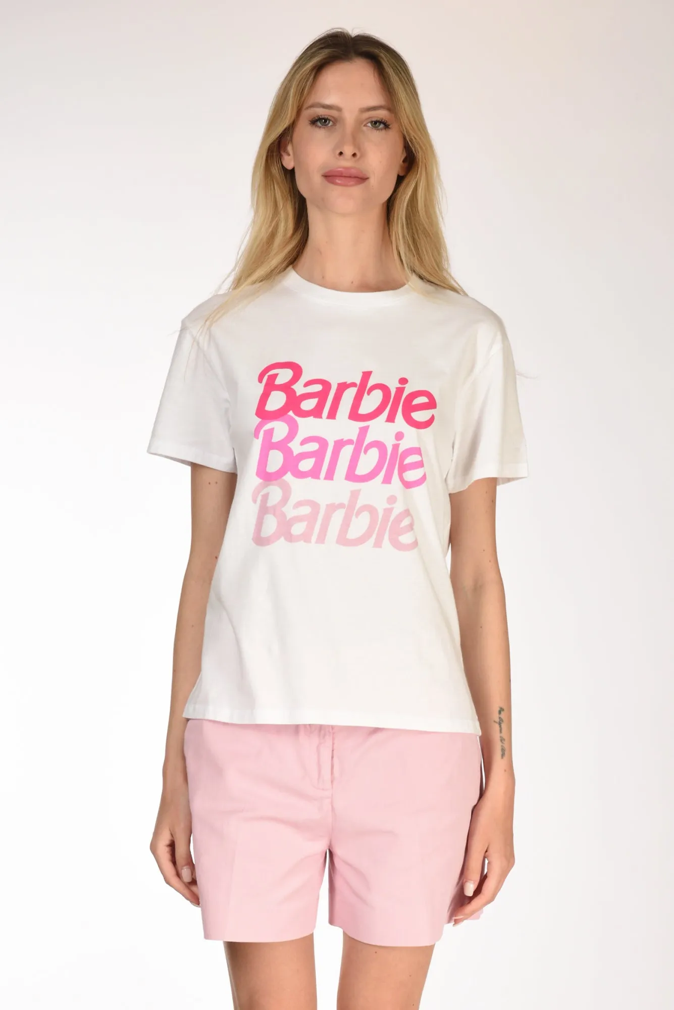 Mc2 Saint Barth Tshirt Scritta Bianco/rosa Donna