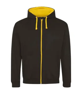 Mens varsity full zip hoodie jet black/gold Awdis