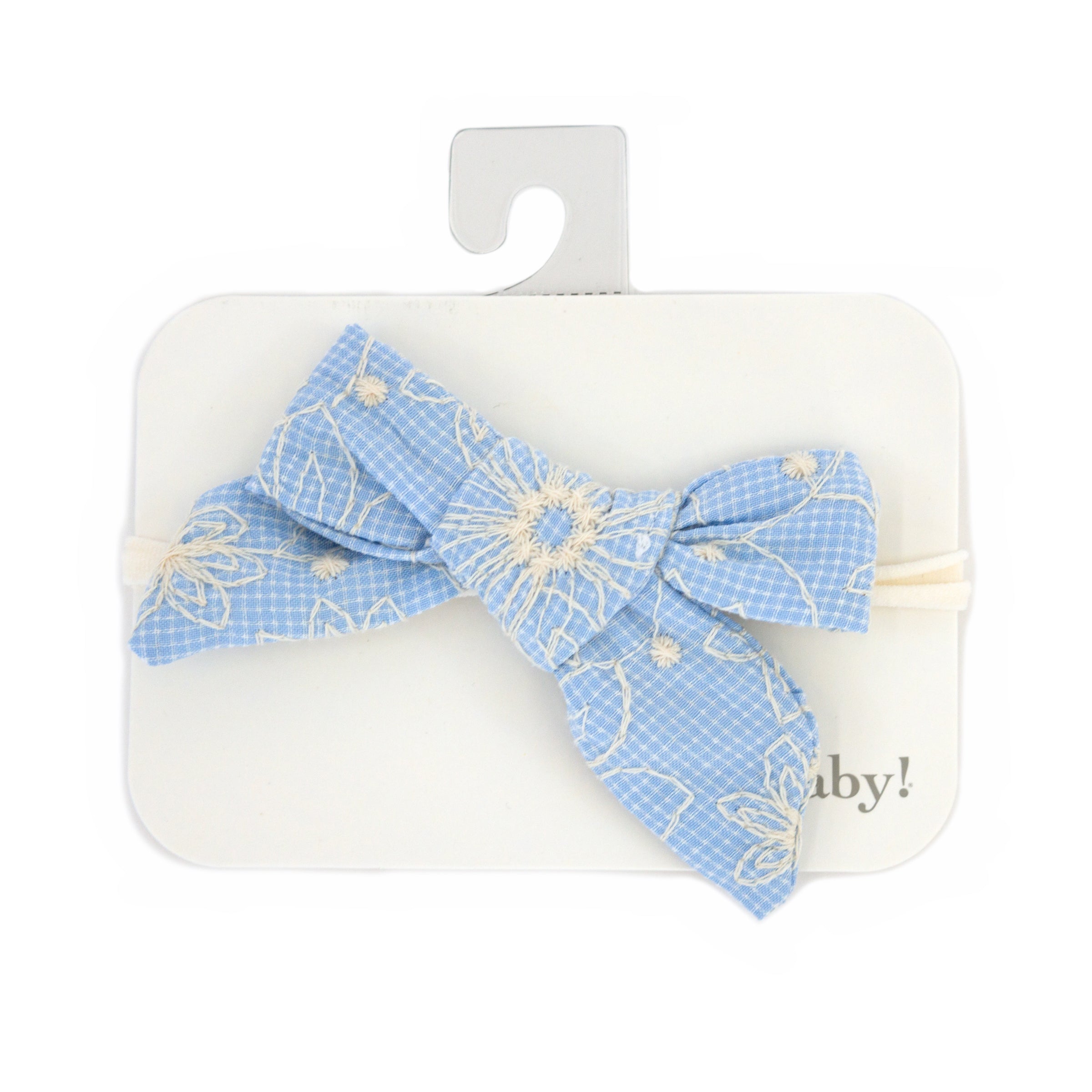 oh baby! Embroidered Flower Bow Nylon Headband - Sky Blue