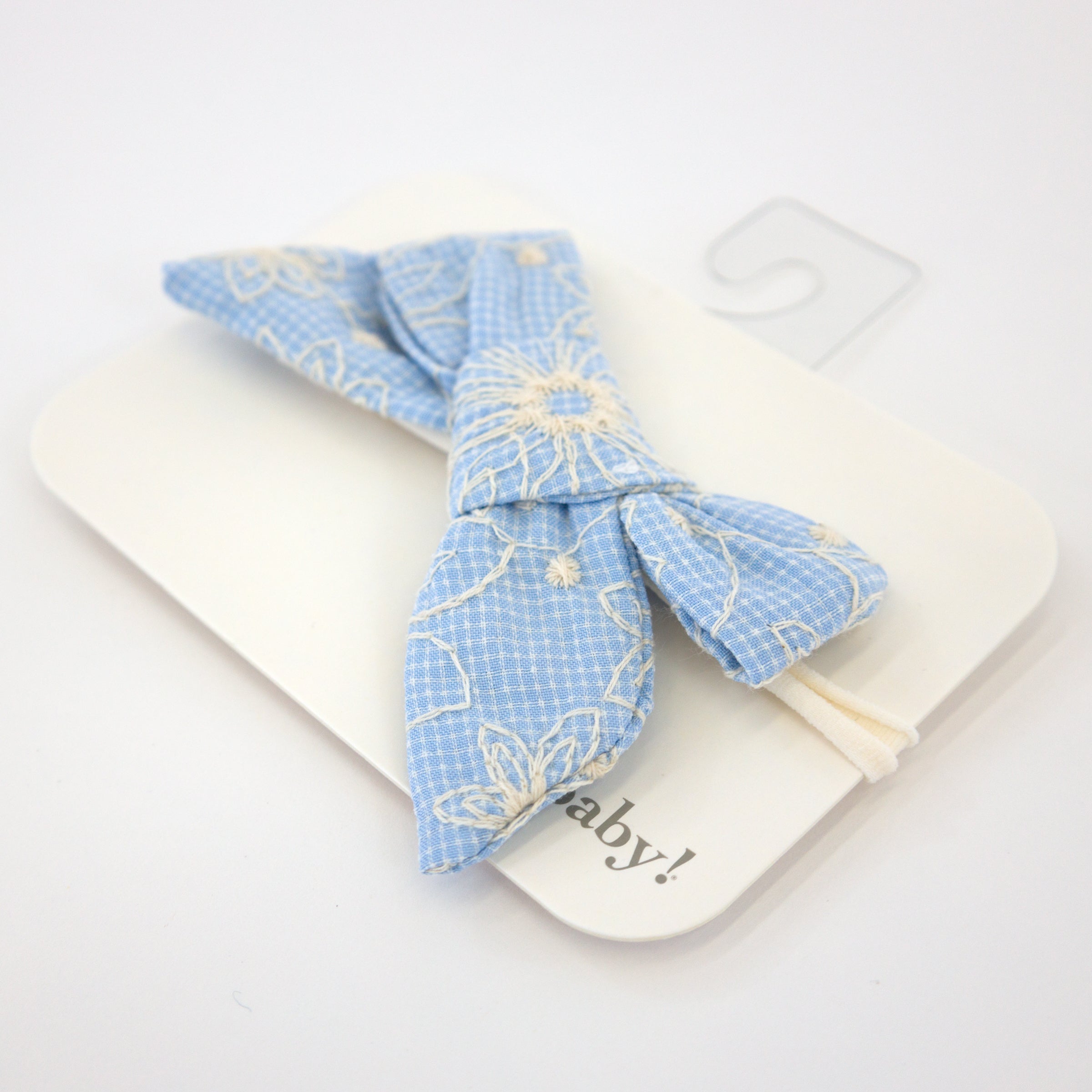 oh baby! Embroidered Flower Bow Nylon Headband - Sky Blue