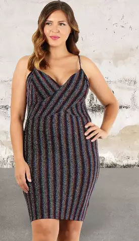 Plus size rainbow striped sleeveless short dress