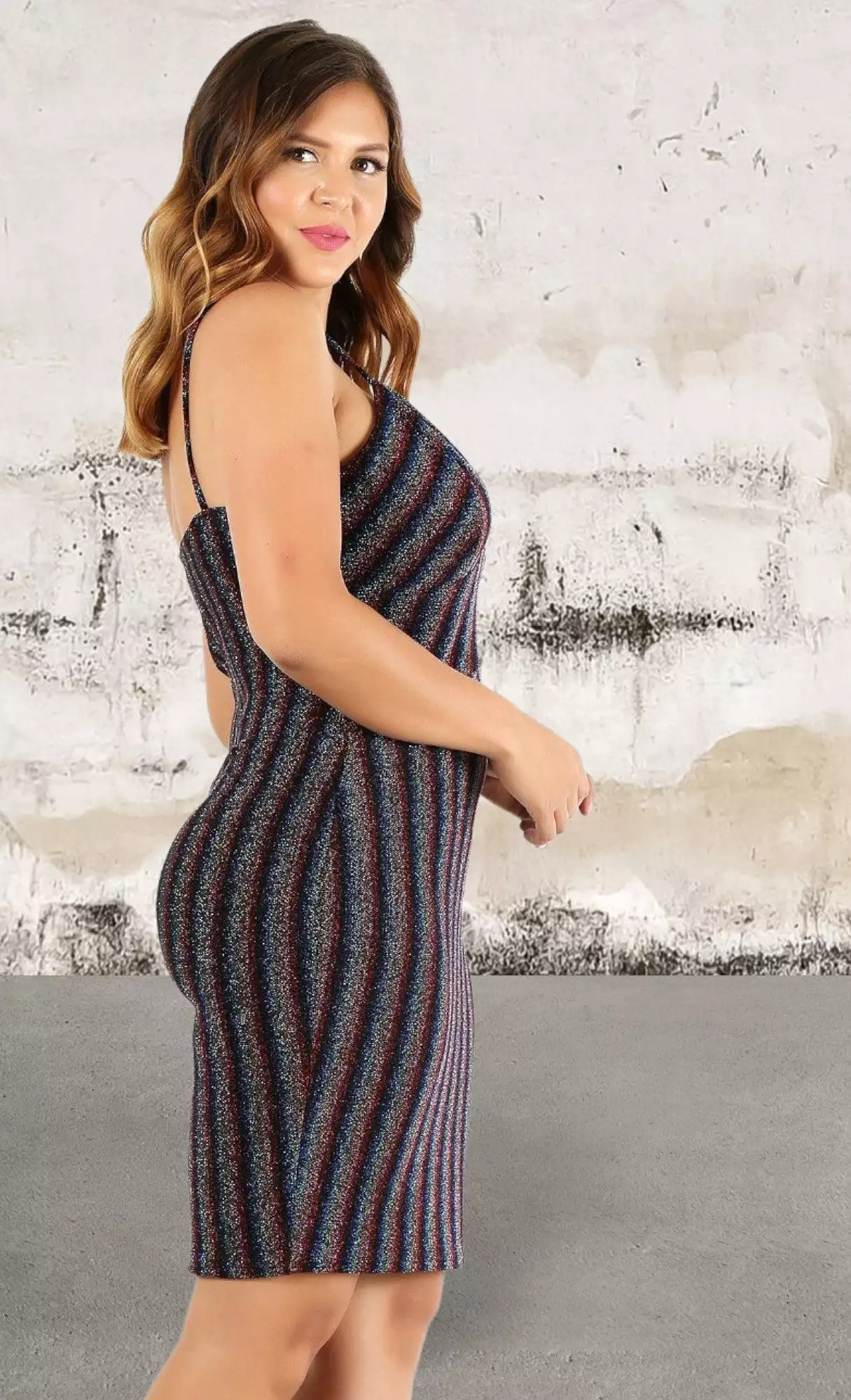 Plus size rainbow striped sleeveless short dress