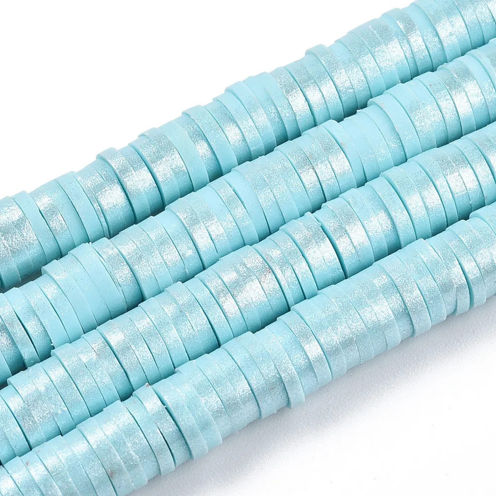 Polymer Clay Beads, Heishi Beads, Round, Pearlized, Light Sky Blue, 6mm