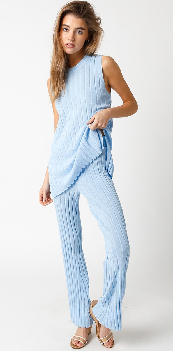 Ribbed Pant in  Sky Blue