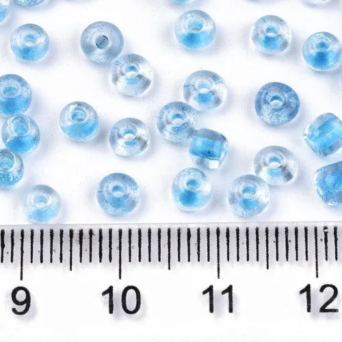 Seed Beads, Glass, Deep Sky Blue, Transparent, Inside Color, #6, Round, 4mm