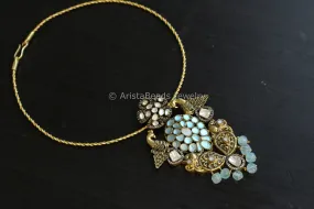 Sky Blue Jadau & Moissanites Fusion Hasli Necklace