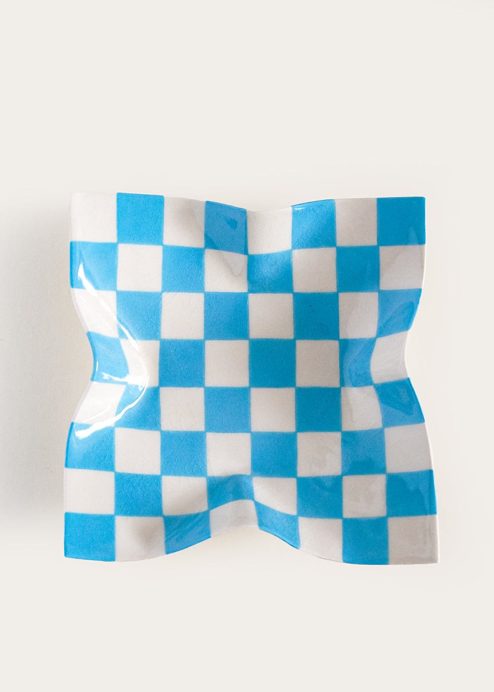 Sky Blue Small Checked Handkerchief Dish