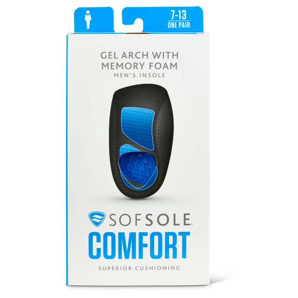 Sof Sole Gel Arch With Memory Foam Insole (Mens) Size US 7-12