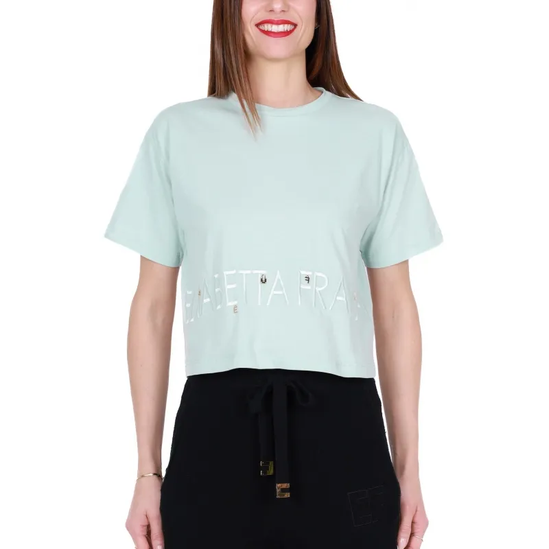 T-SHIRT GIROCOLLO CON LOGO RICAMATO E CHARMS, VERDE