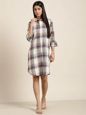 Women Beige & Black Checks Pure Cotton Regular Fit Casual Dress