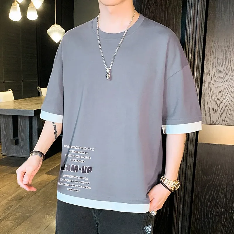 Xituodai 2022 Men's T-Shirt Short-Sleeved Summer Thin Cotton Five-Point Sleeve Trend Men's Fashion Casual Half-Sleeve T-Shirt To