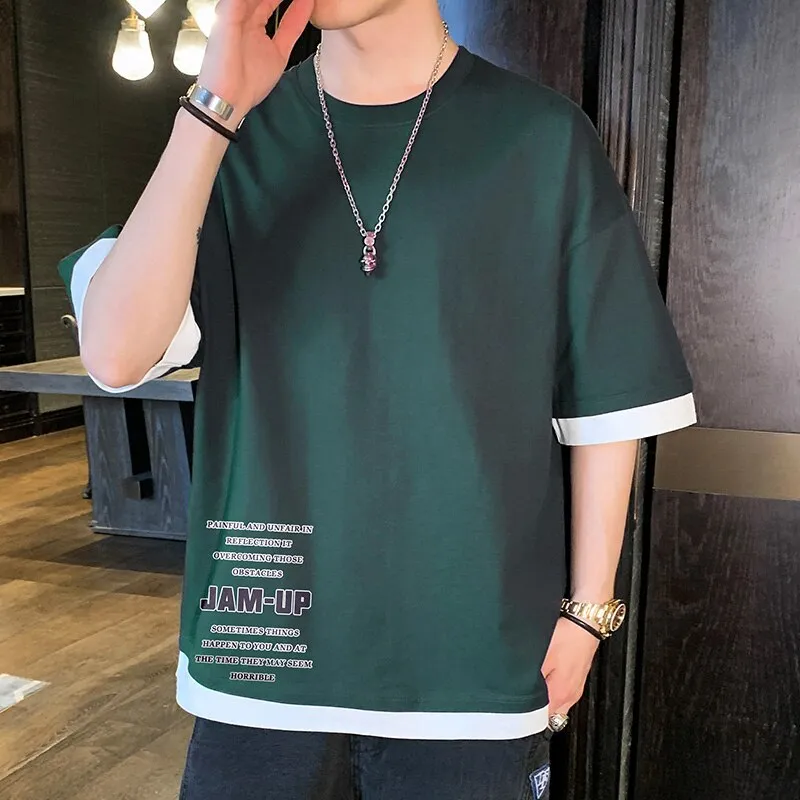 Xituodai 2022 Men's T-Shirt Short-Sleeved Summer Thin Cotton Five-Point Sleeve Trend Men's Fashion Casual Half-Sleeve T-Shirt To