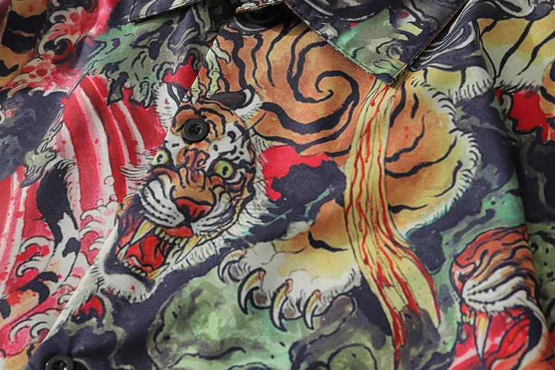 Xituodai 2022 New Arrival Top Fashion Hip Hop Retro Tiger Chinese Wind Japanese Ukiyo Painting National Loose Casual Shirts