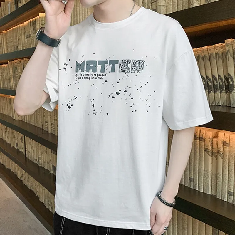 Xituodai 2022 Summer Men's Short Sleeve T-Shirt Versatile Korean Print Trend Casual Men's Fashion Round Neck Daily Breathable To