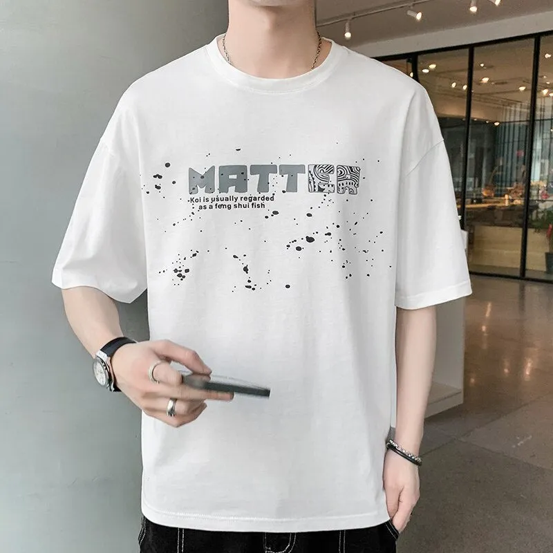 Xituodai 2022 Summer Men's Short Sleeve T-Shirt Versatile Korean Print Trend Casual Men's Fashion Round Neck Daily Breathable To