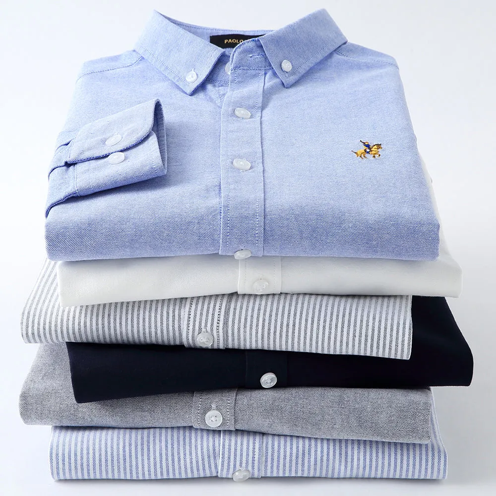 Xituodai Casual Pure Cotton Oxford Striped Shirts For Men Long Sleeve Embroidery Logo Design Regular Fit Fashion Stylish