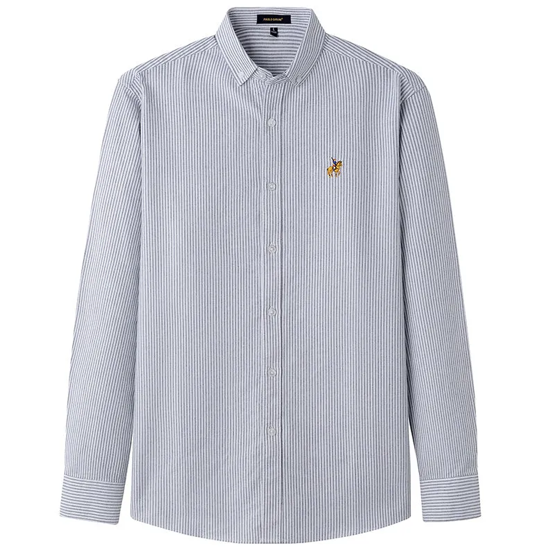 Xituodai Casual Pure Cotton Oxford Striped Shirts For Men Long Sleeve Embroidery Logo Design Regular Fit Fashion Stylish