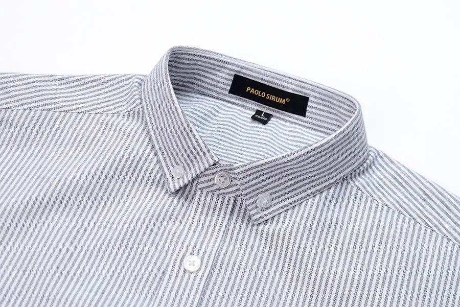 Xituodai Casual Pure Cotton Oxford Striped Shirts For Men Long Sleeve Embroidery Logo Design Regular Fit Fashion Stylish