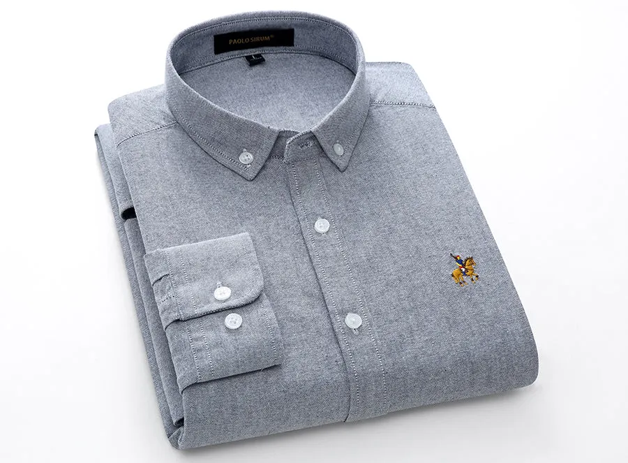 Xituodai Casual Pure Cotton Oxford Striped Shirts For Men Long Sleeve Embroidery Logo Design Regular Fit Fashion Stylish