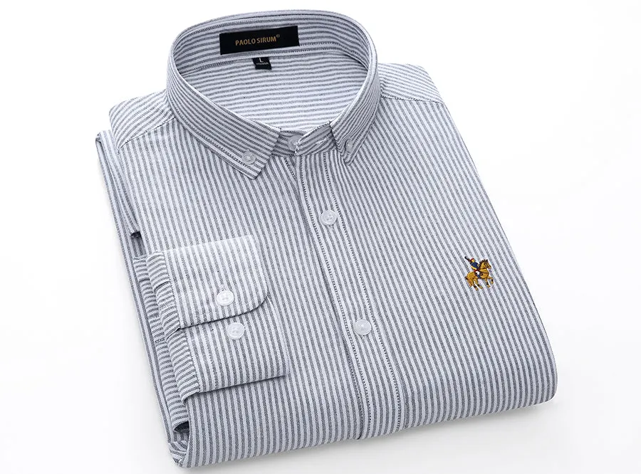 Xituodai Casual Pure Cotton Oxford Striped Shirts For Men Long Sleeve Embroidery Logo Design Regular Fit Fashion Stylish