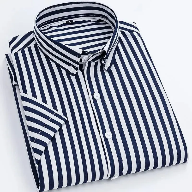 Xituodai New Summer Fashion Simple Polo Collar Vertical Stripe Korean Version Casual Business Slim Fit Trend Versatile Men's Shi