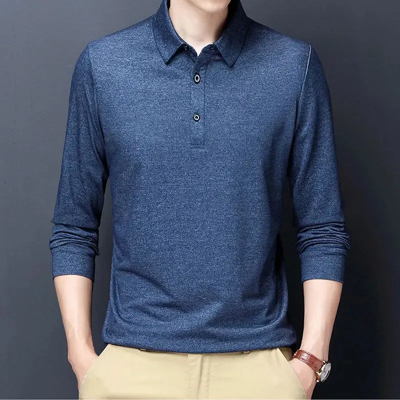 XituodaiAutumn Winter KPOP Fashion Style Harajuku Slim Fit Ropa Hombre Loose Casual All Match Undershirt Solid Button Lapel POLO