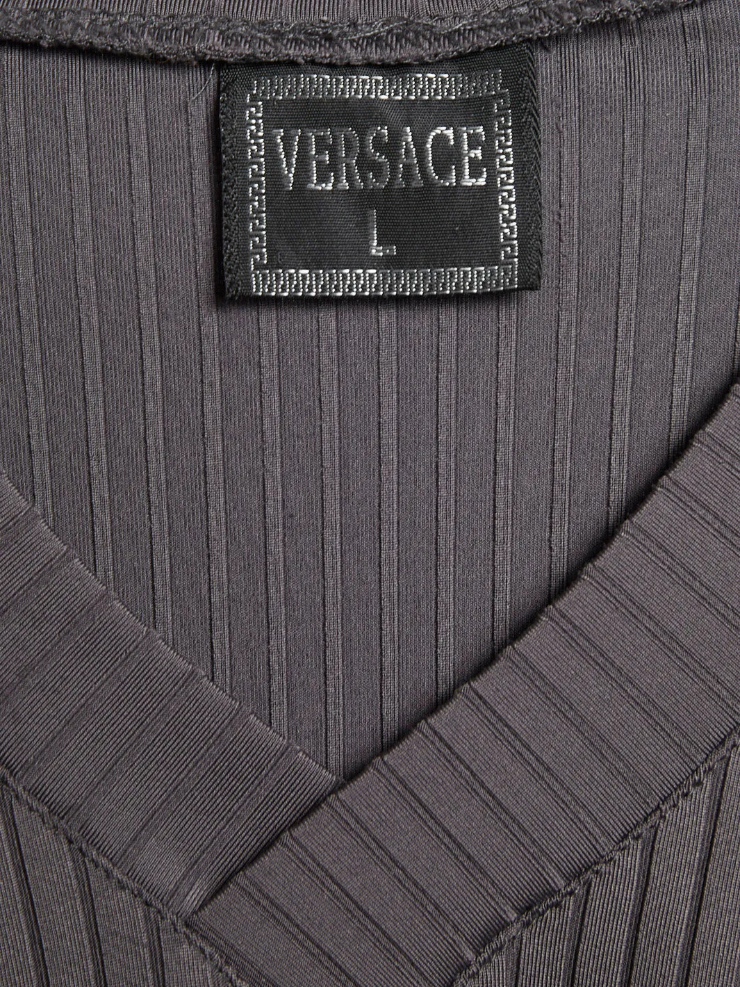 Y2K Versace grey T-shirt in technical fabric with V-neckline